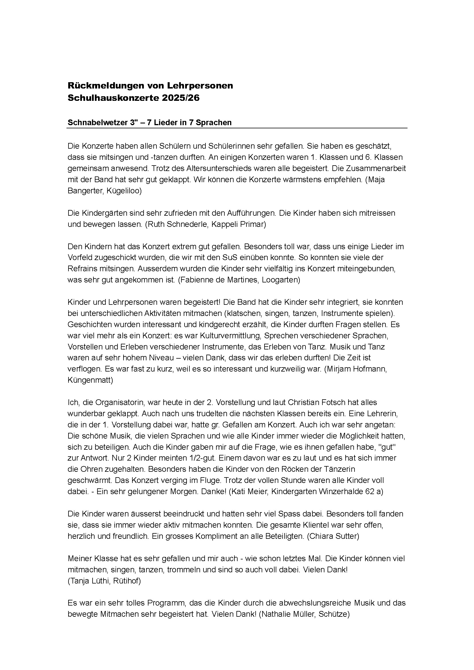 Rückmeldungen Ssassa «Schnabelwetzer 4» – 7 Lied er in 7 Sprachen SJ 2025_26